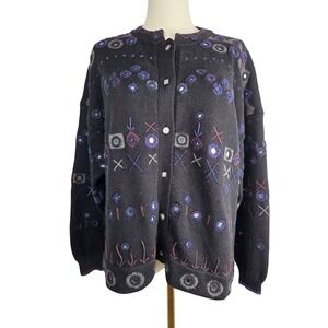 VTG Christine Foley Cardigan L Black Art to Wear Shisha Mirror Hand Embroidered